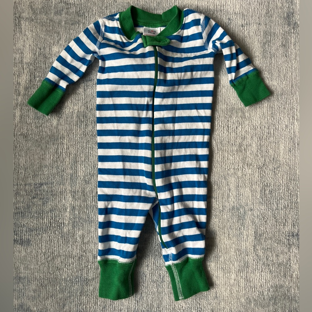 Hanna Andersson Blue and Green Striped Kids Sleeper. Size 50. 0-6 months.